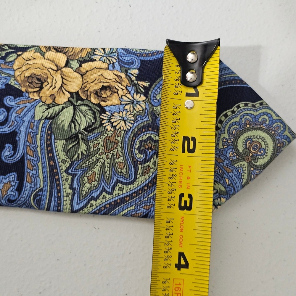 Ben Silver Silk Tie Navy Yellow Floral Paisley Academia Preppy Luxury Business - Picture 10 of 10